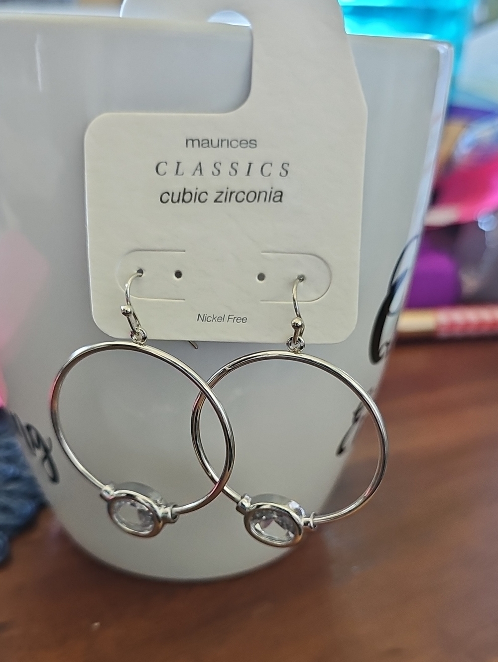 Maurices Silver Hoop Earrings with Clear Cubic Zirconia Accent